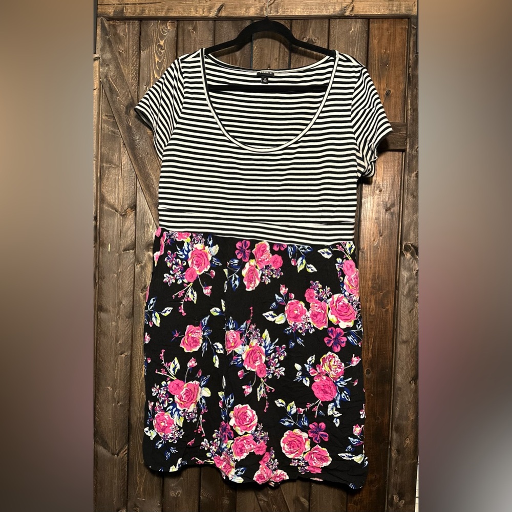 Torrid Black and White Stripe and Floral Dress Size 2